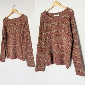 Shades of Grey By MICAH COHEN Geometric Fair Isle Wool Blend Sweater M Brown